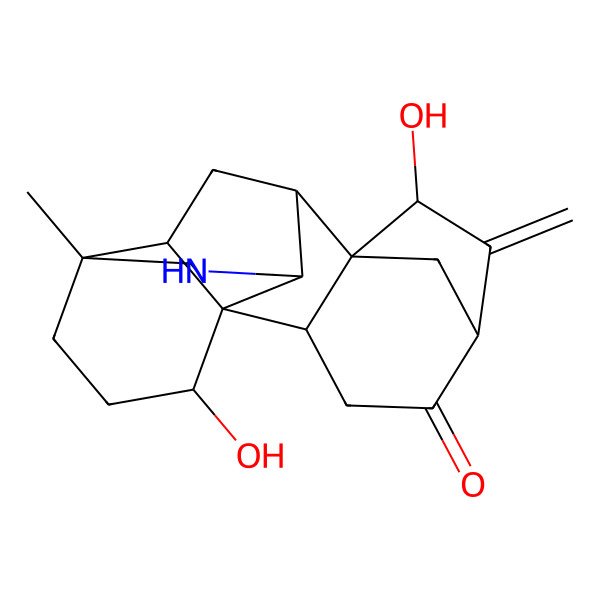 2D Structure of (1R,2R,5R,7R,8R,9R,10S,13R,16S,17R)-7,16-dihydroxy-13-methyl-6-methylidene-11-azahexacyclo[7.7.2.15,8.01,10.02,8.013,17]nonadecan-4-one