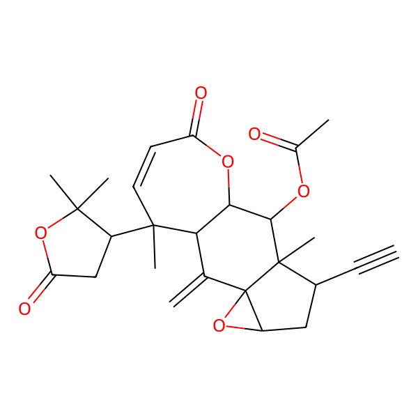2D Structure of [15-(2,2-Dimethyl-5-oxooxolan-3-yl)-7-ethynyl-8,15-dimethyl-2-methylidene-12-oxo-4,11-dioxatetracyclo[8.5.0.03,5.03,8]pentadec-13-en-9-yl] acetate