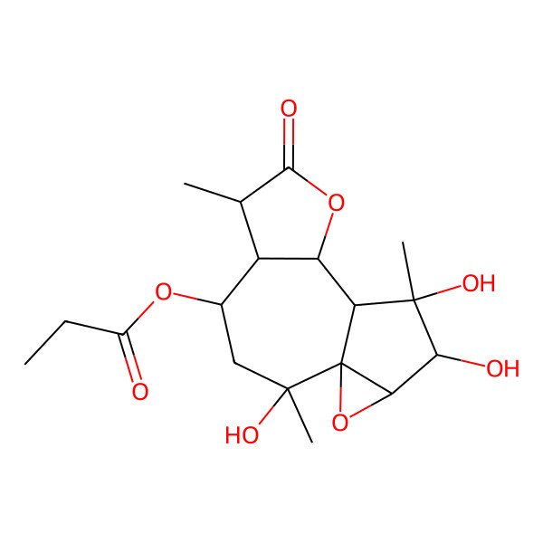 2D Structure of (2,11,12-Trihydroxy-2,6,11-trimethyl-7-oxo-8,14-dioxatetracyclo[8.4.0.01,13.05,9]tetradecan-4-yl) propanoate