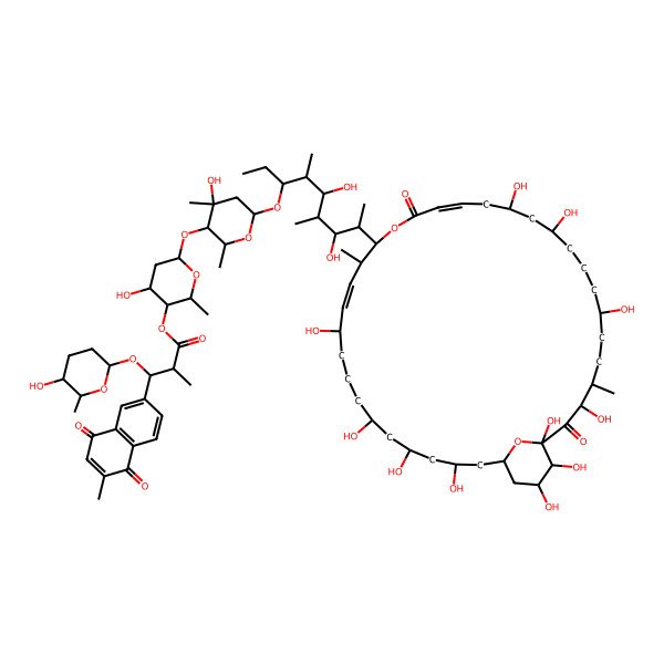 2D Structure of [6-[6-[5,7-Dihydroxy-4,6-dimethyl-8-(3,5,7,11,21,23,27,31,33,34,35-undecahydroxy-14,30-dimethyl-17,32-dioxo-16,37-dioxabicyclo[31.3.1]heptatriaconta-12,18-dien-15-yl)nonan-3-yl]oxy-4-hydroxy-2,4-dimethyloxan-3-yl]oxy-4-hydroxy-2-methyloxan-3-yl] 3-(5-hydroxy-6-methyloxan-2-yl)oxy-2-methyl-3-(6-methyl-5,8-dioxonaphthalen-2-yl)propanoate