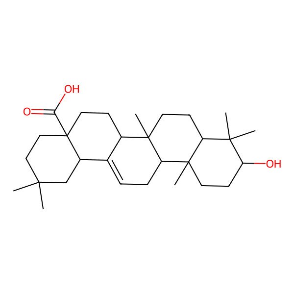 2D Structure of (4aR,6bR,10S,12aR)-10-hydroxy-2,2,6b,9,9,12a-hexamethyl-3,4,5,6,6a,6a,7,8,8a,10,11,12,13,14b-tetradecahydro-1H-picene-4a-carboxylic acid