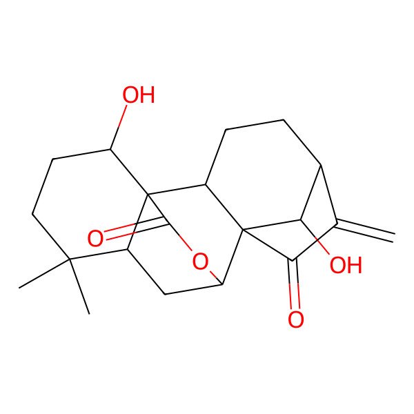 2D Structure of (1S,2R,5S,8S,9R,11R,15S,18R)-15,18-dihydroxy-12,12-dimethyl-6-methylidene-17-oxapentacyclo[7.6.2.15,8.01,11.02,8]octadecane-7,16-dione