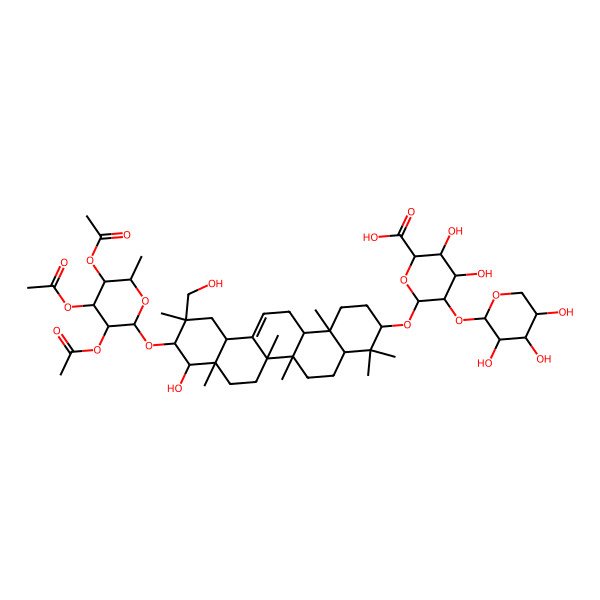 2D Structure of (2S,3S,4S,5R,6R)-6-[[(3S,4aR,6aR,6bS,8aR,9S,10R,11R,12aS,14aR,14bR)-9-hydroxy-11-(hydroxymethyl)-4,4,6a,6b,8a,11,14b-heptamethyl-10-[(2S,3R,4R,5S,6S)-3,4,5-triacetyloxy-6-methyloxan-2-yl]oxy-1,2,3,4a,5,6,7,8,9,10,12,12a,14,14a-tetradecahydropicen-3-yl]oxy]-3,4-dihydroxy-5-[(2S,3R,4S,5R)-3,4,5-trihydroxyoxan-2-yl]oxyoxane-2-carboxylic acid