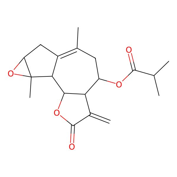 2D Structure of [(1S,2S,6R,7S,12S,14R)-9,14-dimethyl-5-methylidene-4-oxo-3,13-dioxatetracyclo[8.4.0.02,6.012,14]tetradec-9-en-7-yl] 2-methylpropanoate