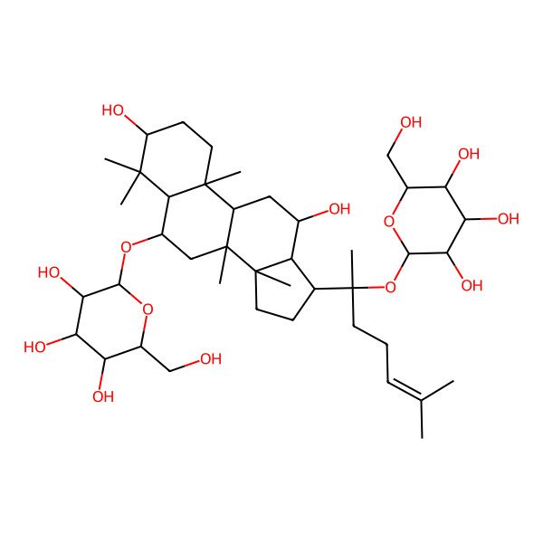 2D Structure of 2-[[3,12-dihydroxy-4,4,8,10,14-pentamethyl-17-[6-methyl-2-[3,4,5-trihydroxy-6-(hydroxymethyl)oxan-2-yl]oxyhept-5-en-2-yl]-2,3,5,6,7,9,11,12,13,15,16,17-dodecahydro-1H-cyclopenta[a]phenanthren-6-yl]oxy]-6-(hydroxymethyl)oxane-3,4,5-triol
