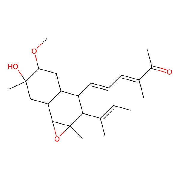 2D Structure of (3E,5E)-6-[(1aR,2R,3S,3aS,5R,6R,7aR,7bS)-2-[(E)-but-2-en-2-yl]-6-hydroxy-5-methoxy-1a,6-dimethyl-2,3,3a,4,5,7,7a,7b-octahydronaphtho[1,2-b]oxiren-3-yl]-3-methylhexa-3,5-dien-2-one