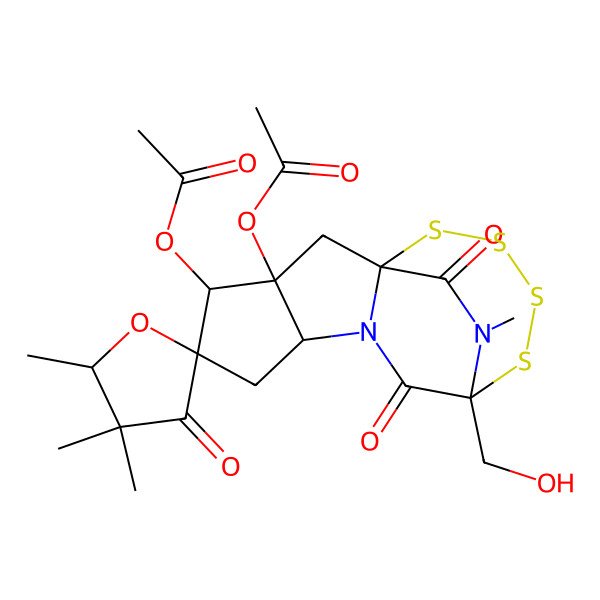 2D Structure of [(1R,3S,4S,5R,5'R,7R,10R)-3-Acetyloxy-10-(hydroxymethyl)-4',4',5',16-tetramethyl-3',9,15-trioxospiro[11,12,13,14-tetrathia-8,16-diazatetracyclo[8.4.2.01,8.03,7]hexadecane-5,2'-oxolane]-4-yl] acetate