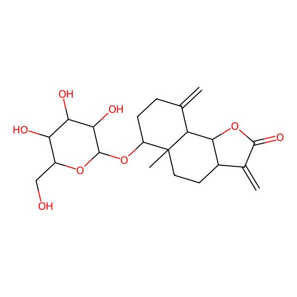2D Structure of 5a-Methyl-3,9-dimethylidene-6-[3,4,5-trihydroxy-6-(hydroxymethyl)oxan-2-yl]oxy-3a,4,5,6,7,8,9a,9b-octahydrobenzo[g][1]benzofuran-2-one