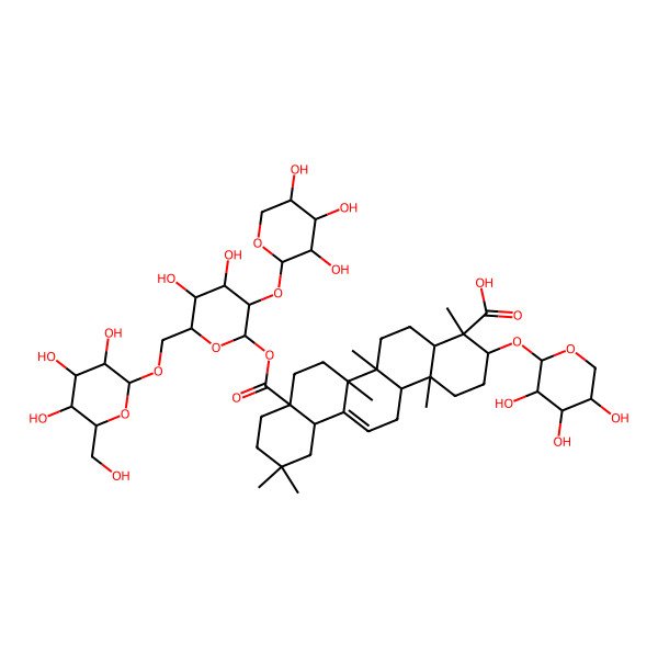 2D Structure of (3S,4S,4aR,6aR,6bS,8aS,12aS,14aR,14bR)-8a-[(2S,3R,4S,5R,6R)-4,5-dihydroxy-6-[[(2R,3R,4S,5S,6R)-3,4,5-trihydroxy-6-(hydroxymethyl)oxan-2-yl]oxymethyl]-3-[(2S,3R,4S,5R)-3,4,5-trihydroxyoxan-2-yl]oxyoxan-2-yl]oxycarbonyl-4,6a,6b,11,11,14b-hexamethyl-3-[(2S,3R,4S,5R)-3,4,5-trihydroxyoxan-2-yl]oxy-1,2,3,4a,5,6,7,8,9,10,12,12a,14,14a-tetradecahydropicene-4-carboxylic acid