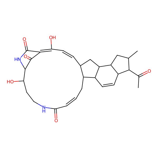 2D Structure of (3E,5S,7R,8R,10R,11R,12R,15R,16S,18E,24R,25S)-11-acetyl-2,24-dihydroxy-10-methyl-21,26-diazapentacyclo[23.2.1.05,16.07,15.08,12]octacosa-1,3,13,18-tetraene-20,27,28-trione