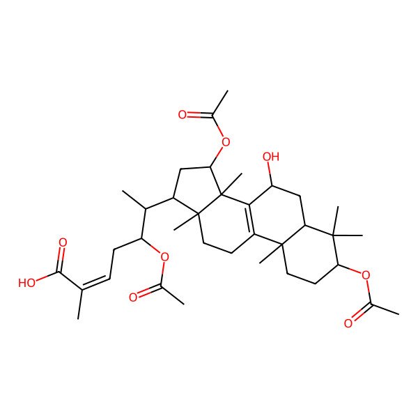 2D Structure of (E,5S,6R)-5-acetyloxy-6-[(3S,5R,7R,10S,13R,14R,15S,17R)-3,15-diacetyloxy-7-hydroxy-4,4,10,13,14-pentamethyl-2,3,5,6,7,11,12,15,16,17-decahydro-1H-cyclopenta[a]phenanthren-17-yl]-2-methylhept-2-enoic acid