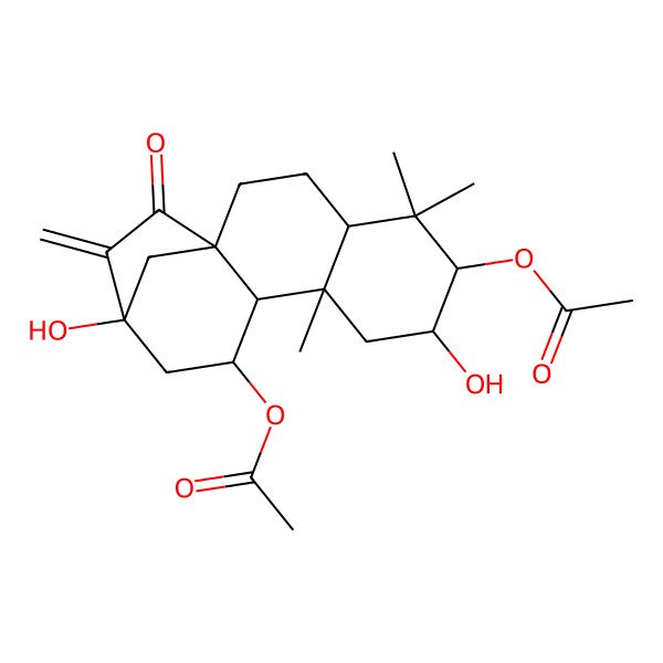 2D Structure of (6-Acetyloxy-7,13-dihydroxy-5,5,9-trimethyl-14-methylidene-15-oxo-11-tetracyclo[11.2.1.01,10.04,9]hexadecanyl) acetate