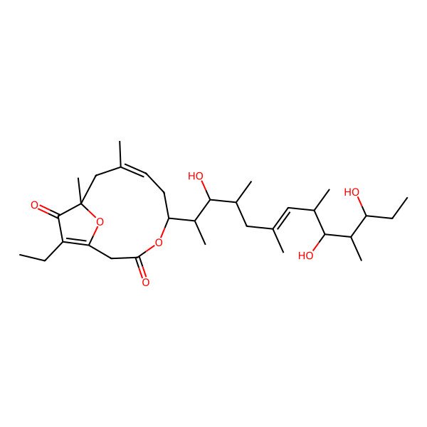 2D Structure of 12-Ethyl-8,10-dimethyl-5-(3,9,11-trihydroxy-4,6,8,10-tetramethyltridec-6-en-2-yl)-4,13-dioxabicyclo[8.2.1]trideca-1(12),7-diene-3,11-dione