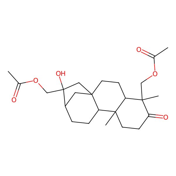2D Structure of [(1S,4R,5S,9R,10S,13R,14S)-14-(acetyloxymethyl)-14-hydroxy-5,9-dimethyl-6-oxo-5-tetracyclo[11.2.1.01,10.04,9]hexadecanyl]methyl acetate