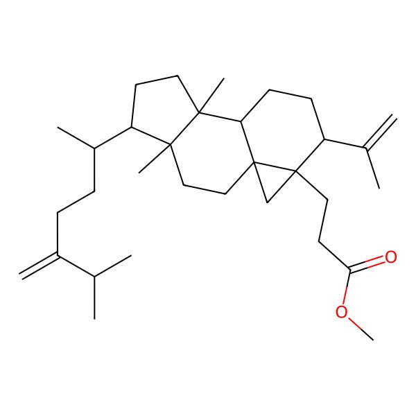 2D Structure of Methyl 3-[4,8-dimethyl-5-(6-methyl-5-methylideneheptan-2-yl)-12-prop-1-en-2-yl-13-tetracyclo[7.5.0.01,13.04,8]tetradecanyl]propanoate