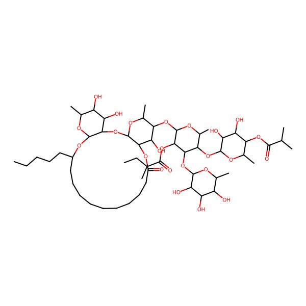 2D Structure of [(2S,3R,4R,5S,6S)-5-[(2S,3R,4S,5R,6S)-3,4-dihydroxy-6-methyl-5-(2-methylpropanoyloxy)oxan-2-yl]oxy-6-methyl-2-[[(1R,3S,5S,6R,7R,8R,20S,22S,24R,25R,26S)-7,25,26-trihydroxy-5,24-dimethyl-10-oxo-20-pentyl-2,4,9,21,23-pentaoxatricyclo[20.4.0.03,8]hexacosan-6-yl]oxy]-4-[(2S,3R,4R,5R,6S)-3,4,5-trihydroxy-6-methyloxan-2-yl]oxyoxan-3-yl] (2S)-2-methylbutanoate
