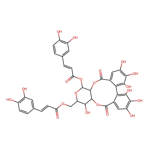 2D Structure of [(10R,11R,13R,14R,15S)-11-[(E)-3-(3,4-dihydroxyphenyl)prop-2-enoyl]oxy-3,4,5,14,20,21,22-heptahydroxy-8,17-dioxo-9,12,16-trioxatetracyclo[16.4.0.02,7.010,15]docosa-1(22),2,4,6,18,20-hexaen-13-yl]methyl (E)-3-(3,4-dihydroxyphenyl)prop-2-enoate