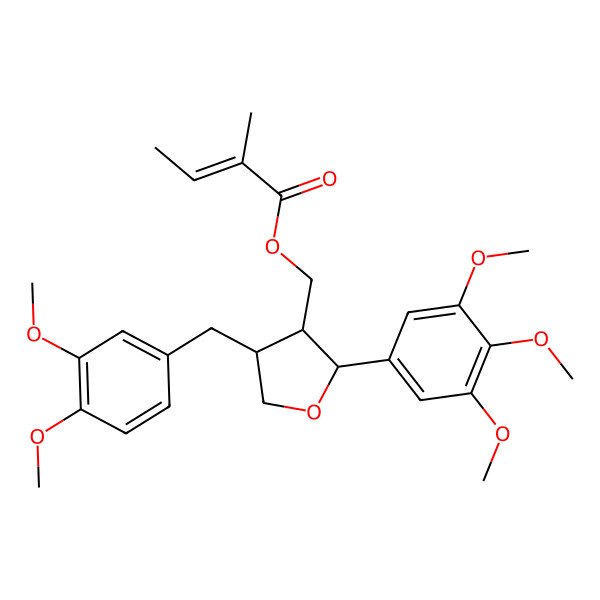 2D Structure of [(2S,3R,4R)-4-[(3,4-dimethoxyphenyl)methyl]-2-(3,4,5-trimethoxyphenyl)oxolan-3-yl]methyl (Z)-2-methylbut-2-enoate