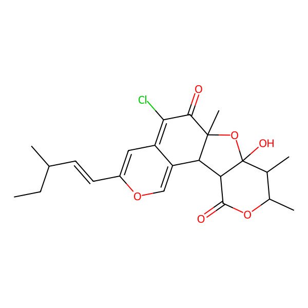 2D Structure of 5-Chloro-7a-hydroxy-6a,8,9-trimethyl-3-(3-methylpent-1-enyl)-6a,7a,8,9,11a,11b-hexahydro-2,7,10-trioxabenzo [c]fluorene-6,11-dione