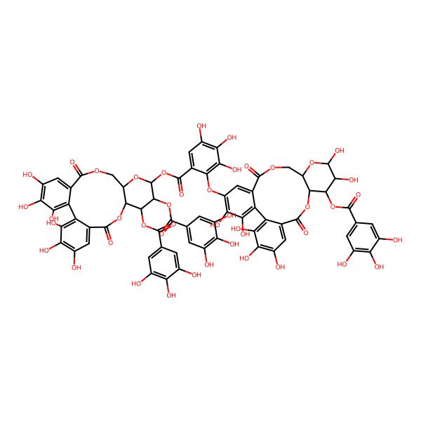 2D Structure of [3,4,5,21,22,23-Hexahydroxy-8,18-dioxo-11,12-bis[(3,4,5-trihydroxybenzoyl)oxy]-9,14,17-trioxatetracyclo[17.4.0.02,7.010,15]tricosa-1(23),2,4,6,19,21-hexaen-13-yl] 2-[[3,4,5,12,13,22,23-heptahydroxy-8,18-dioxo-11-(3,4,5-trihydroxybenzoyl)oxy-9,14,17-trioxatetracyclo[17.4.0.02,7.010,15]tricosa-1(23),2,4,6,19,21-hexaen-21-yl]oxy]-3,4,5-trihydroxybenzoate