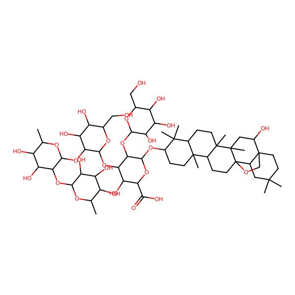 2D Structure of (2S,3S,4S,5R,6S)-4-[(2R,3R,4S,5R,6R)-3-[(2R,3R,4R,5R,6S)-4,5-dihydroxy-6-methyl-3-[(2S,3R,4R,5R,6S)-3,4,5-trihydroxy-6-methyloxan-2-yl]oxyoxan-2-yl]oxy-4,5-dihydroxy-6-(hydroxymethyl)oxan-2-yl]oxy-3-hydroxy-6-[[(1S,2R,4S,5R,8R,10S,13R,14R,17S,18R)-2-hydroxy-4,5,9,9,13,20,20-heptamethyl-24-oxahexacyclo[15.5.2.01,18.04,17.05,14.08,13]tetracosan-10-yl]oxy]-5-[(2S,3R,4S,5S,6R)-3,4,5-trihydroxy-6-(hydroxymethyl)oxan-2-yl]oxyoxane-2-carboxylic acid