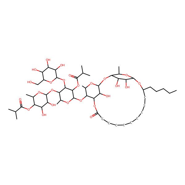2D Structure of [4,5-Dihydroxy-2-methyl-6-[2-methyl-5-(2-methylpropanoyloxy)-6-[(24,25,26-trihydroxy-5,23-dimethyl-9-oxo-19-pentyl-2,4,8,20,22-pentaoxatricyclo[19.2.2.13,7]hexacosan-6-yl)oxy]-4-[3,4,5-trihydroxy-6-(hydroxymethyl)oxan-2-yl]oxyoxan-3-yl]oxyoxan-3-yl] 2-methylpropanoate
