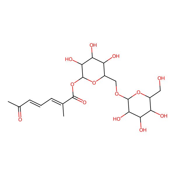 2D Structure of [(2S,3R,4S,5S,6R)-3,4,5-trihydroxy-6-[[(2R,3R,4S,5S,6R)-3,4,5-trihydroxy-6-(hydroxymethyl)oxan-2-yl]oxymethyl]oxan-2-yl] (2E,4E)-2-methyl-6-oxohepta-2,4-dienoate