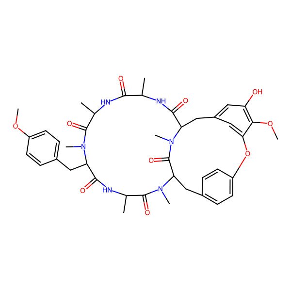 2D Structure of 25-Hydroxy-24-methoxy-10-[(4-methoxyphenyl)methyl]-4,7,9,13,15,29-hexamethyl-22-oxa-3,6,9,12,15,29-hexazatetracyclo[14.12.2.218,21.123,27]tritriaconta-18,20,23(31),24,26,32-hexaene-2,5,8,11,14,30-hexone