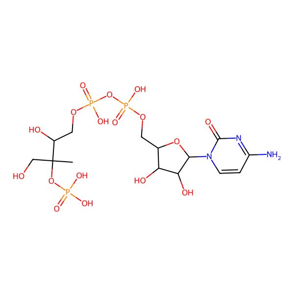 2D Structure of [[(2R,3S,4S,5R)-5-(4-amino-2-oxopyrimidin-1-yl)-3,4-dihydroxyoxolan-2-yl]methoxy-hydroxyphosphoryl] [(2R,3S)-2,4-dihydroxy-3-methyl-3-phosphonooxybutyl] hydrogen phosphate
