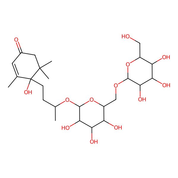 2D Structure of (4S)-4-hydroxy-3,5,5-trimethyl-4-[(3S)-3-[(2R,3R,4S,5S,6R)-3,4,5-trihydroxy-6-[[(2R,3R,4S,5S,6R)-3,4,5-trihydroxy-6-(hydroxymethyl)oxan-2-yl]oxymethyl]oxan-2-yl]oxybutyl]cyclohex-2-en-1-one