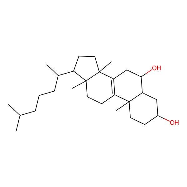 2D Structure of 10,13,14-Trimethyl-17-(6-methylheptan-2-yl)-1,2,3,4,5,6,7,11,12,15,16,17-dodecahydrocyclopenta[a]phenanthrene-3,6-diol