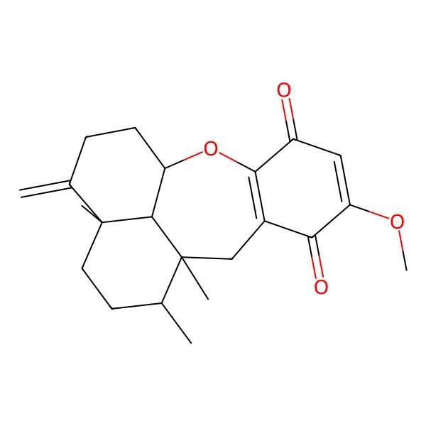2D Structure of 6-Methoxy-10,11,14-trimethyl-15-methylidene-2-oxatetracyclo[8.7.1.03,8.014,18]octadeca-3(8),5-diene-4,7-dione