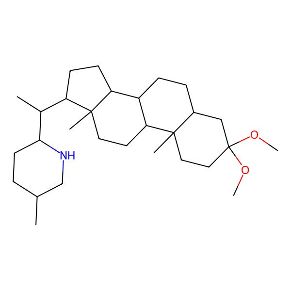 2D Structure of (2R,5S)-2-[(1S)-1-[(5S,8R,9S,10S,13S,14S,17R)-3,3-dimethoxy-10,13-dimethyl-1,2,4,5,6,7,8,9,11,12,14,15,16,17-tetradecahydrocyclopenta[a]phenanthren-17-yl]ethyl]-5-methylpiperidine