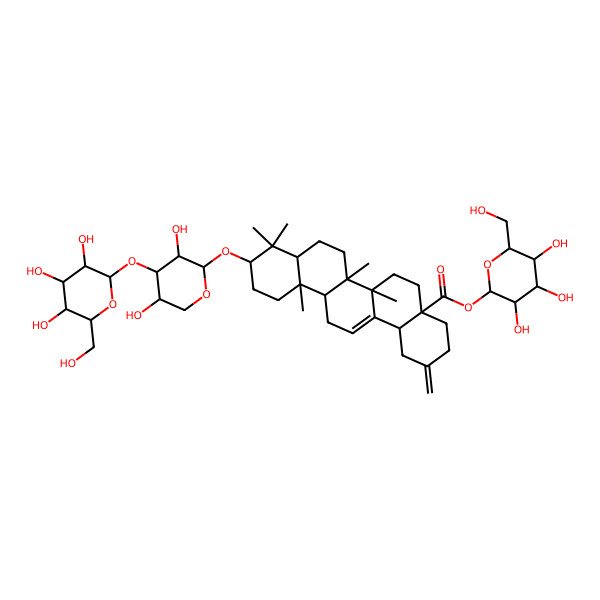 2D Structure of [(2S,3R,4S,5R,6R)-3,4,5-trihydroxy-6-(hydroxymethyl)oxan-2-yl] (4aS,6aR,6aS,6bR,8aR,10S,12aR,14bS)-10-[(2S,3R,4S,5S)-3,5-dihydroxy-4-[(2S,3R,4S,5S,6R)-3,4,5-trihydroxy-6-(hydroxymethyl)oxan-2-yl]oxyoxan-2-yl]oxy-6a,6b,9,9,12a-pentamethyl-2-methylidene-1,3,4,5,6,6a,7,8,8a,10,11,12,13,14b-tetradecahydropicene-4a-carboxylate
