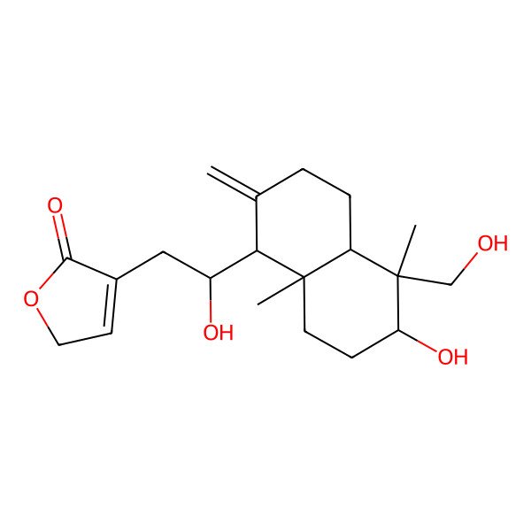 2D Structure of 4-[2-[(4aS,5R,8aR)-6-hydroxy-5-(hydroxymethyl)-5,8a-dimethyl-2-methylidene-3,4,4a,6,7,8-hexahydro-1H-naphthalen-1-yl]-2-hydroxyethyl]-2H-furan-5-one