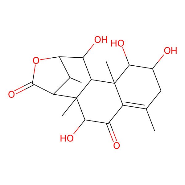 2D Structure of 3,8,9,12-Tetrahydroxy-2,6,10,16-tetramethyl-14-oxatetracyclo[11.2.1.02,11.05,10]hexadec-5-ene-4,15-dione