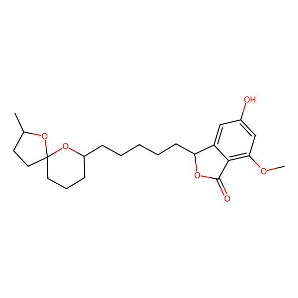 2D Structure of (3S)-5-hydroxy-7-methoxy-3-[5-[(2S,5S,7S)-2-methyl-1,6-dioxaspiro[4.5]decan-7-yl]pentyl]-3H-2-benzofuran-1-one