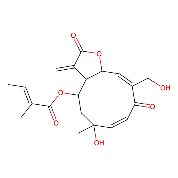 2D Structure of [(3aR,4R,6S,7E,10Z,11aS)-6-hydroxy-10-(hydroxymethyl)-6-methyl-3-methylidene-2,9-dioxo-3a,4,5,11a-tetrahydrocyclodeca[b]furan-4-yl] (Z)-2-methylbut-2-enoate