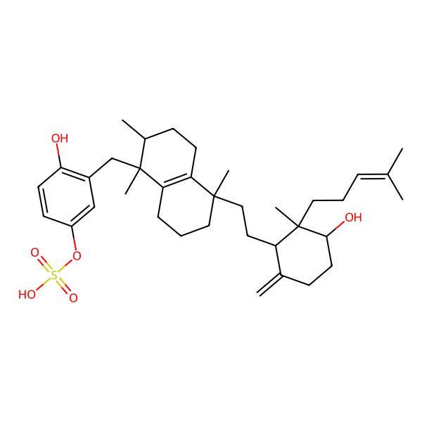 2D Structure of [4-hydroxy-3-[[(1R,2S)-5-[2-[(1R,2S,3S)-3-hydroxy-2-methyl-6-methylidene-2-(4-methylpent-3-enyl)cyclohexyl]ethyl]-1,2,5-trimethyl-2,3,4,6,7,8-hexahydronaphthalen-1-yl]methyl]phenyl] hydrogen sulfate