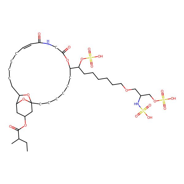 2D Structure of [1-[7-[24-(2-Methylbutanoyloxy)-10,13-dioxo-9,26,27-trioxa-12-azatricyclo[19.4.1.11,22]heptacos-14-en-8-yl]-7-sulfooxyheptoxy]-3-sulfooxypropan-2-yl]sulfamic acid