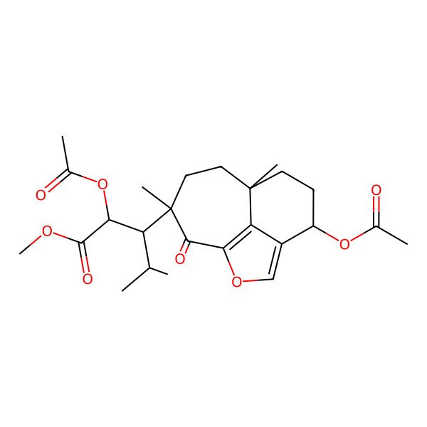 2D Structure of methyl (2S,3S)-2-acetyloxy-3-[(5R,8S,11S)-5-acetyloxy-8,11-dimethyl-12-oxo-2-oxatricyclo[6.4.1.04,13]trideca-1(13),3-dien-11-yl]-4-methylpentanoate