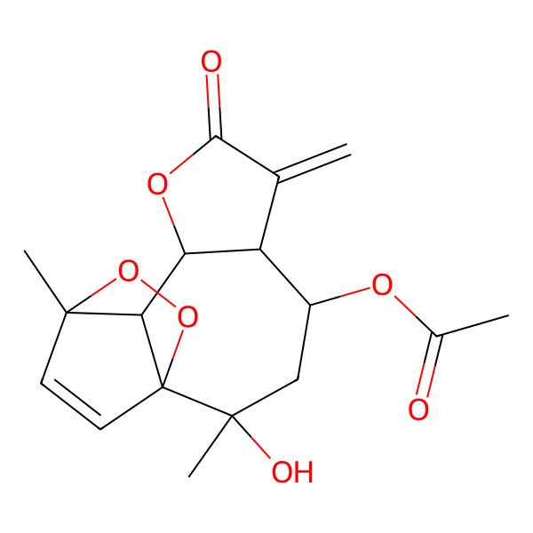 2D Structure of [(1S,2R,4S,5R,9S,10S,11R)-2-hydroxy-2,11-dimethyl-6-methylidene-7-oxo-8,12,13-trioxatetracyclo[9.2.2.01,10.05,9]pentadec-14-en-4-yl] acetate