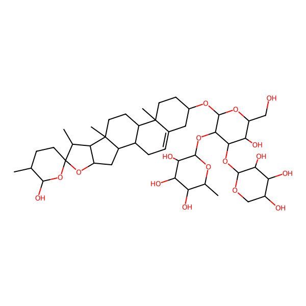 2D Structure of 2-[5-Hydroxy-6-(hydroxymethyl)-2-(6'-hydroxy-5',7,9,13-tetramethylspiro[5-oxapentacyclo[10.8.0.02,9.04,8.013,18]icos-18-ene-6,2'-oxane]-16-yl)oxy-4-(3,4,5-trihydroxyoxan-2-yl)oxyoxan-3-yl]oxy-6-methyloxane-3,4,5-triol