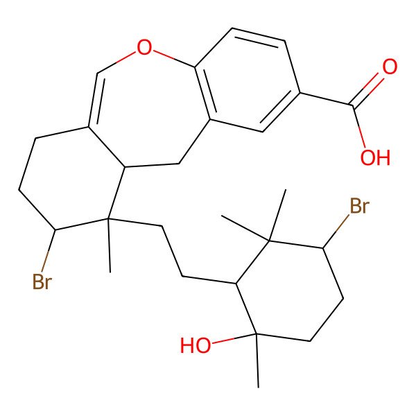 2D Structure of 9-bromo-10-[2-(3-bromo-6-hydroxy-2,2,6-trimethylcyclohexyl)ethyl]-10-methyl-8,9,10a,11-tetrahydro-7H-benzo[c][1]benzoxepine-2-carboxylic acid