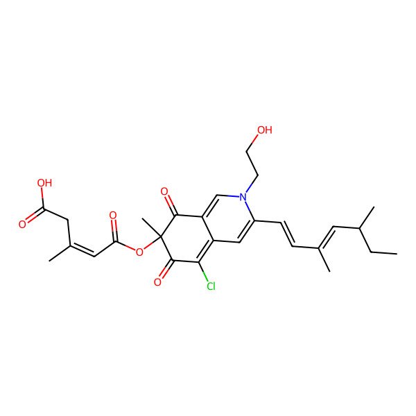 2D Structure of 5-[5-Chloro-3-(3,5-dimethylhepta-1,3-dienyl)-2-(2-hydroxyethyl)-7-methyl-6,8-dioxoisoquinolin-7-yl]oxy-3-methyl-5-oxopent-3-enoic acid