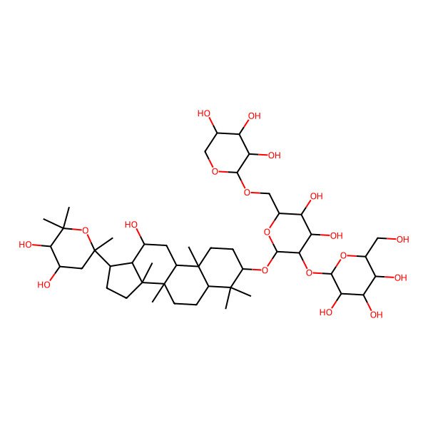 2D Structure of 2-[2-[[17-(4,5-dihydroxy-2,6,6-trimethyloxan-2-yl)-12-hydroxy-4,4,8,10,14-pentamethyl-2,3,5,6,7,9,11,12,13,15,16,17-dodecahydro-1H-cyclopenta[a]phenanthren-3-yl]oxy]-4,5-dihydroxy-6-[(3,4,5-trihydroxyoxan-2-yl)oxymethyl]oxan-3-yl]oxy-6-(hydroxymethyl)oxane-3,4,5-triol