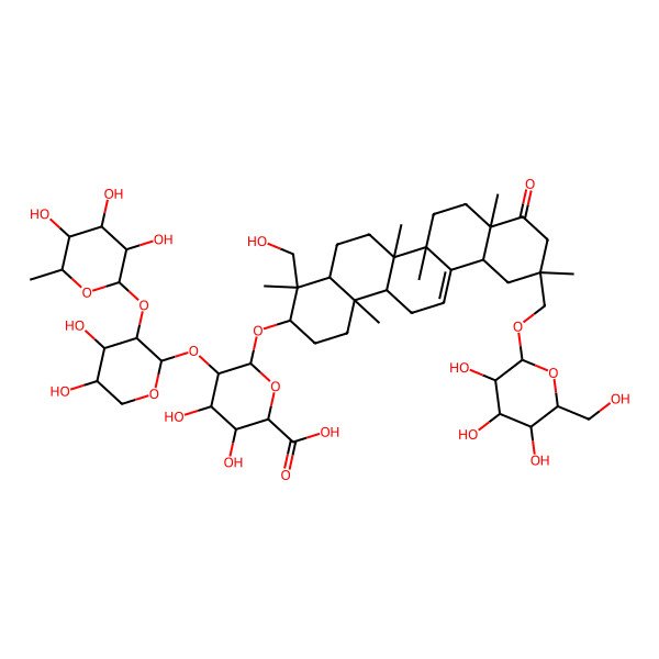 2D Structure of 5-[4,5-dihydroxy-3-(3,4,5-trihydroxy-6-methyloxan-2-yl)oxyoxan-2-yl]oxy-3,4-dihydroxy-6-[[4-(hydroxymethyl)-4,6a,6b,8a,11,14b-hexamethyl-9-oxo-11-[[3,4,5-trihydroxy-6-(hydroxymethyl)oxan-2-yl]oxymethyl]-2,3,4a,5,6,7,8,10,12,12a,14,14a-dodecahydro-1H-picen-3-yl]oxy]oxane-2-carboxylic acid