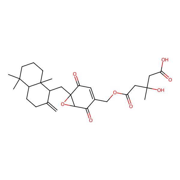 2D Structure of 5-[[6-[(5,5,8a-trimethyl-2-methylidene-3,4,4a,6,7,8-hexahydro-1H-naphthalen-1-yl)methyl]-2,5-dioxo-7-oxabicyclo[4.1.0]hept-3-en-3-yl]methoxy]-3-hydroxy-3-methyl-5-oxopentanoic acid