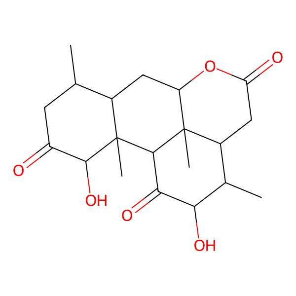 2D Structure of (1R,2S,3R,6R,7S,9R,13S,14R,15R,17S)-3,15-dihydroxy-2,6,14,17-tetramethyl-10-oxatetracyclo[7.7.1.02,7.013,17]heptadecane-4,11,16-trione