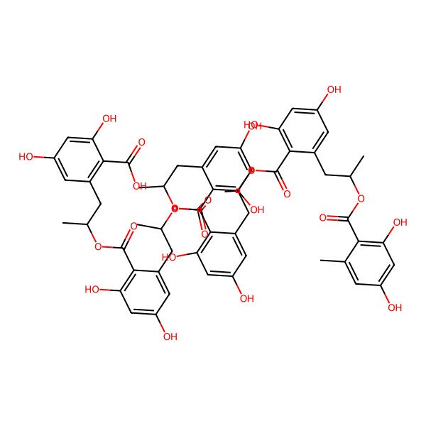 2D Structure of 2-[(2S)-2-[2-[(2S)-2-[2-[(2S)-2-[2-[(2S)-2-[2-[(2S)-2-(2,4-dihydroxy-6-methylbenzoyl)oxypropyl]-4,6-dihydroxybenzoyl]oxypropyl]-4,6-dihydroxybenzoyl]oxypropyl]-4,6-dihydroxybenzoyl]oxypropyl]-4,6-dihydroxybenzoyl]oxypropyl]-4,6-dihydroxybenzoic acid